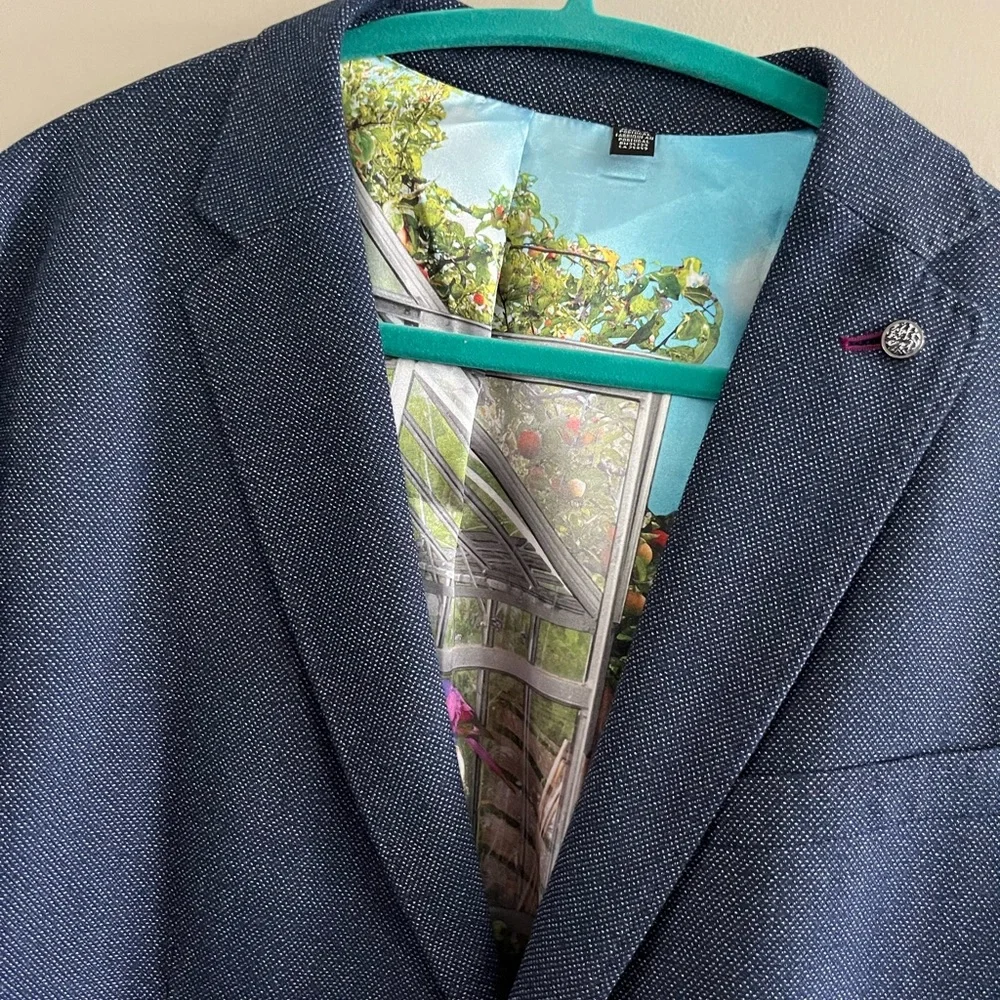 TED BAKER Men's Sport Coat Blazer Navy Blue Satin Lining Size 6 (XXL)‎